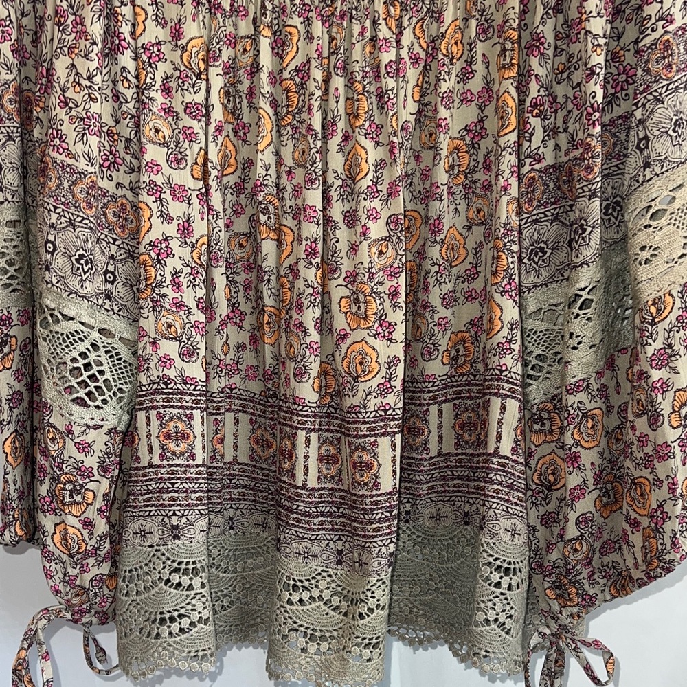 Angie Bohemian Floral Crochet Blouse - Pink and Cream - Picture 5 of 16